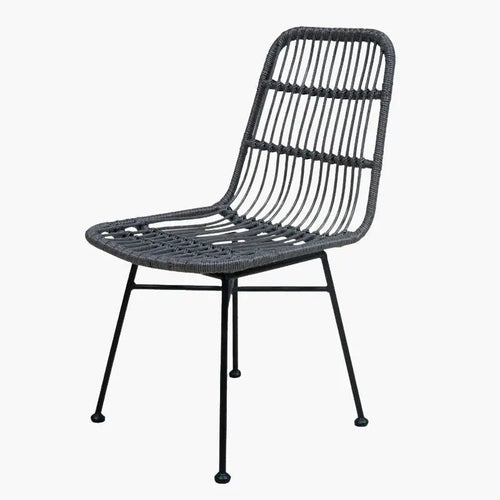 Chaise en Rotin avec Cadre en Métal - Gris