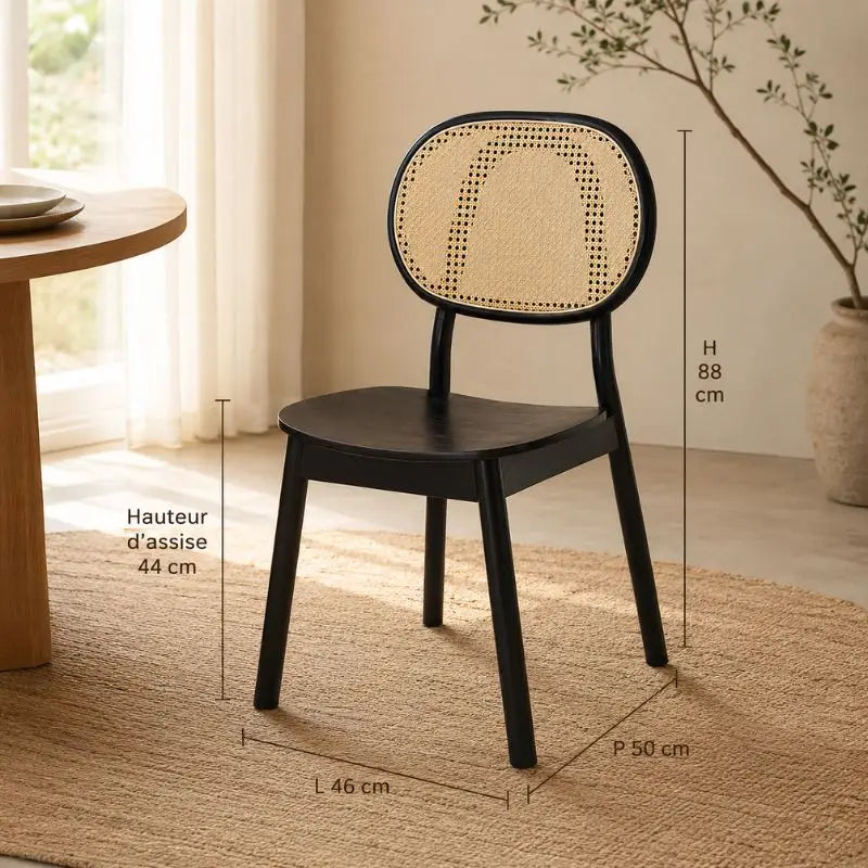 Chaise Rotin Bois - Noir