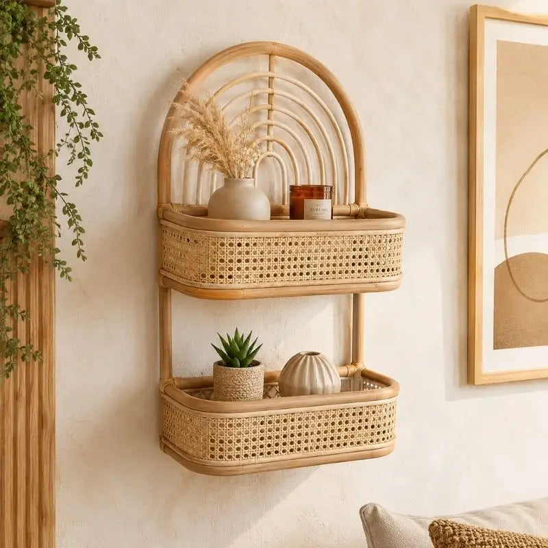 Étagère en Rotin Murale - 40 x 20 x 60 cm