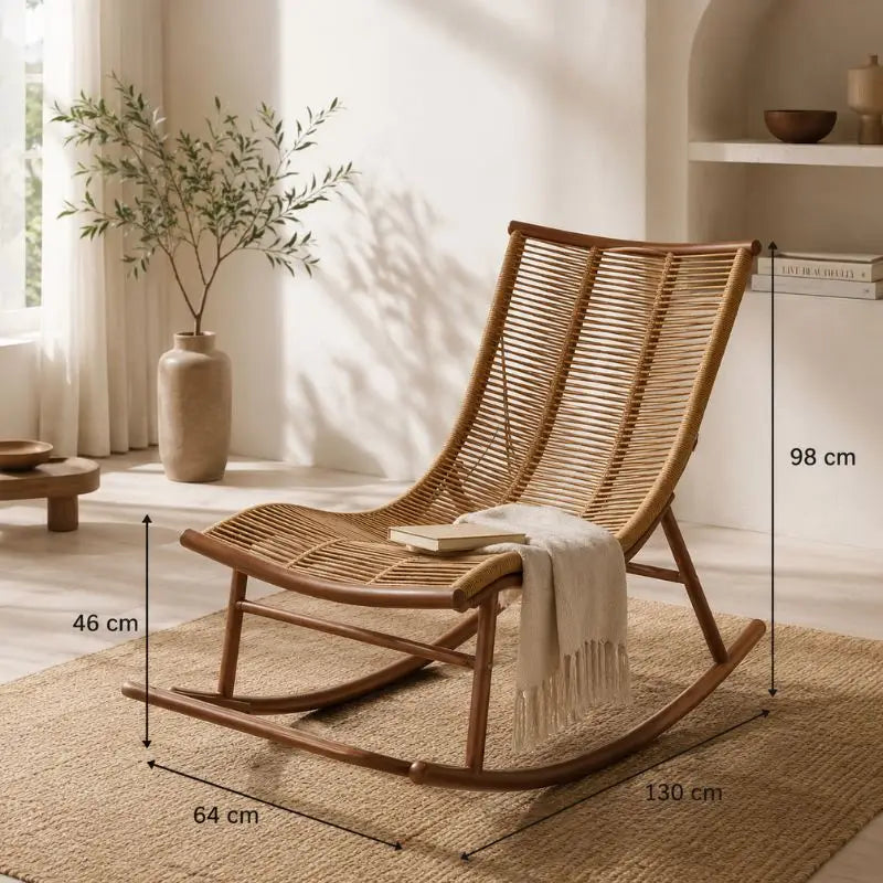 Fauteuil Bascule Rotin - Beige / 130 × 64 × 98 cm