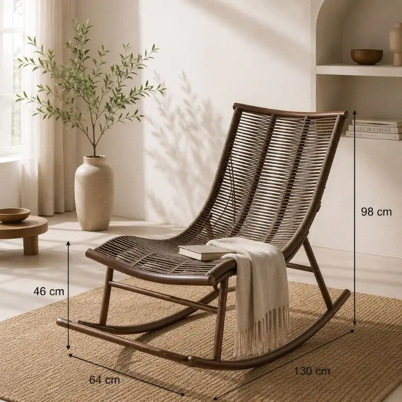Fauteuil Bascule Rotin - Marron / 130 × 64 × 98 cm