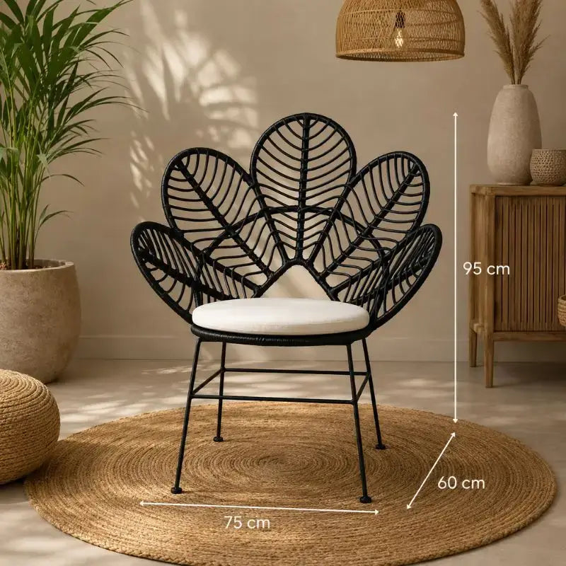 Fauteuil en Rotin en Forme de Fleur - Noir