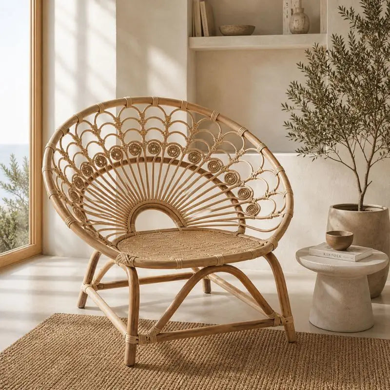 Fauteuil en Rotin Rond - Beige