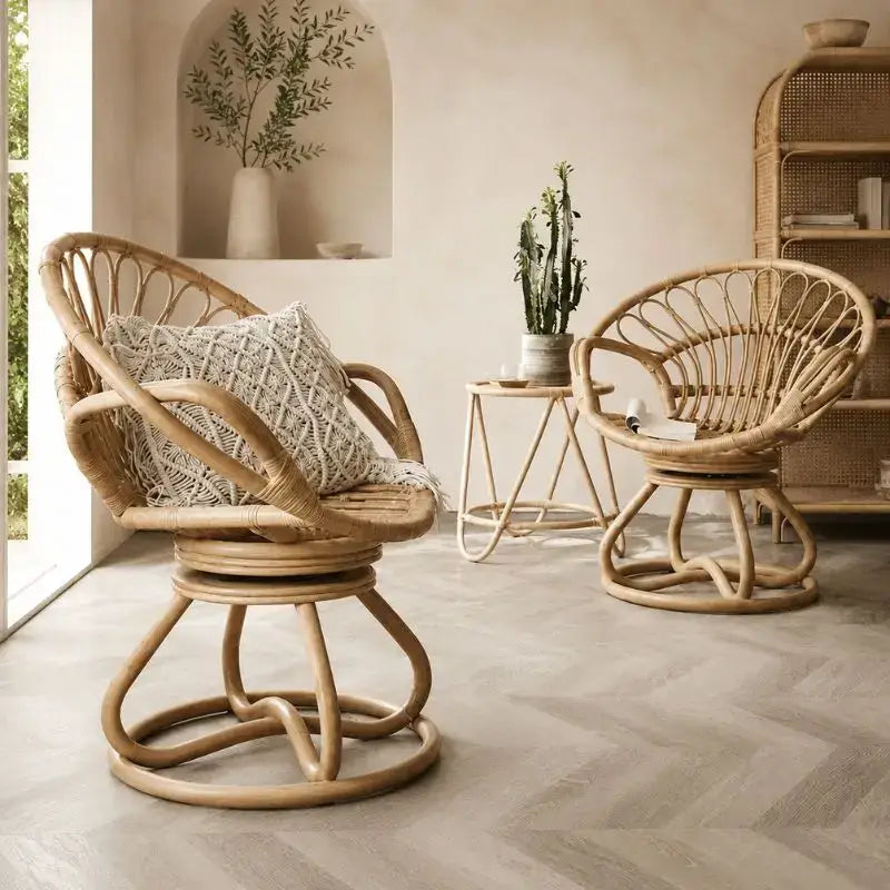Fauteuil Pivotant en Rotin - 80 x 80 x 85 cm