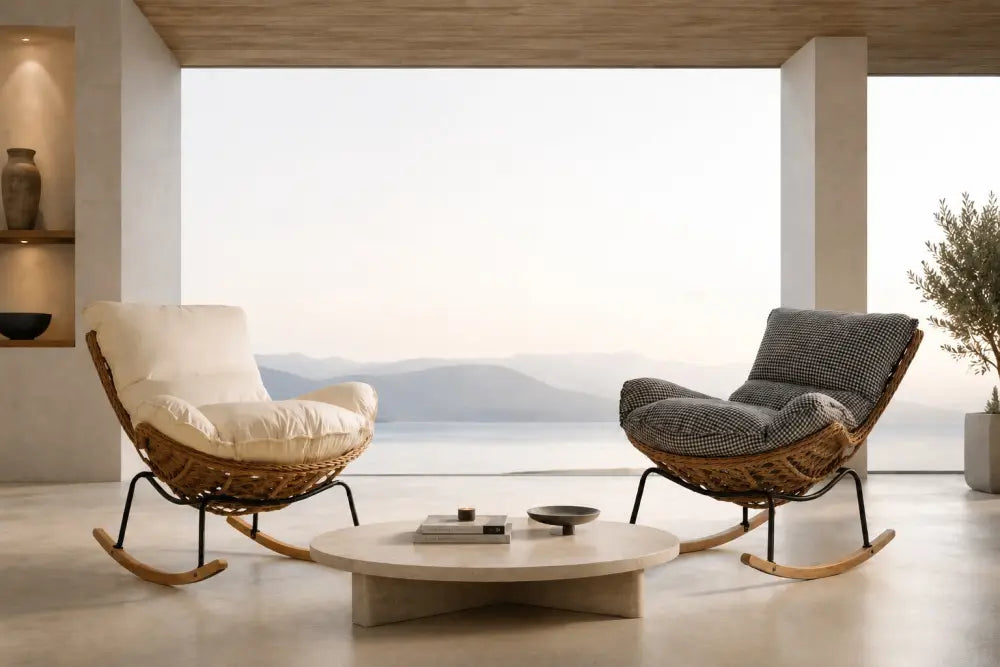 Fauteuil Rotin à Bascule avec Coussin