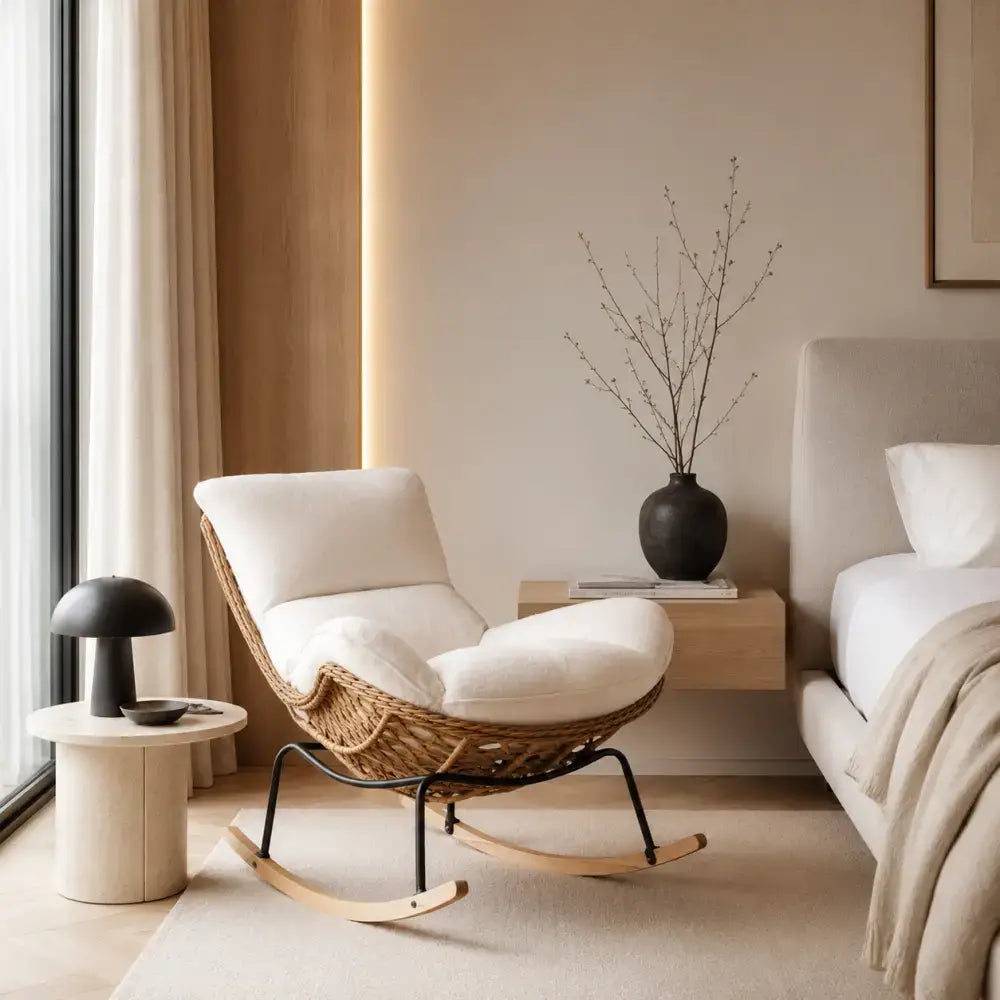 Fauteuil Rotin à Bascule avec Coussin