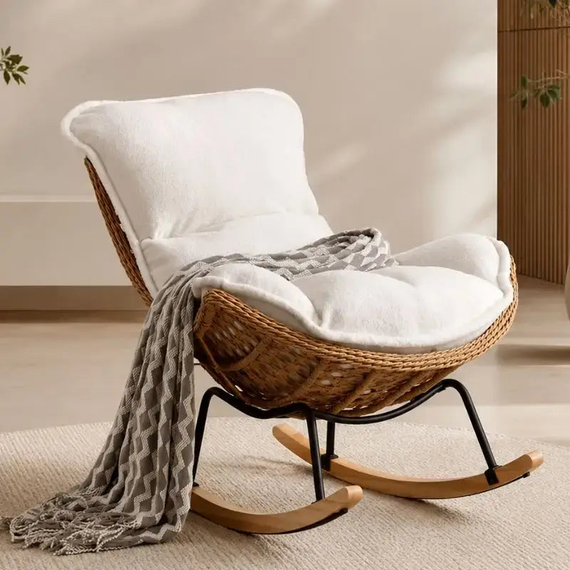 Fauteuil Rotin à Bascule avec Coussin