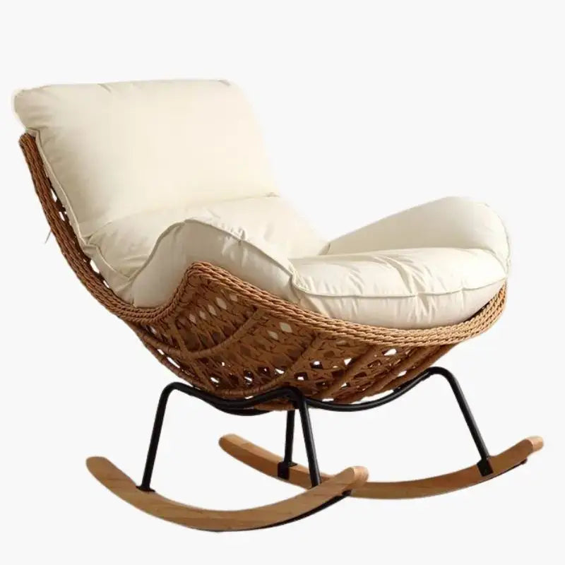 Fauteuil Rotin à Bascule avec Coussin - Blanc