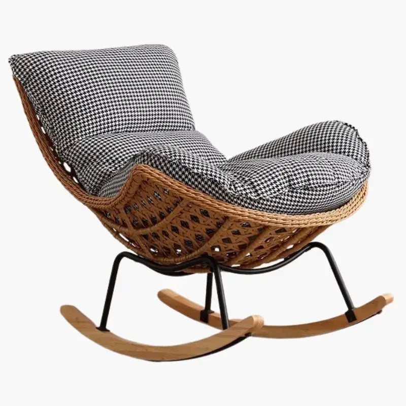 Fauteuil Rotin à Bascule avec Coussin - Gris