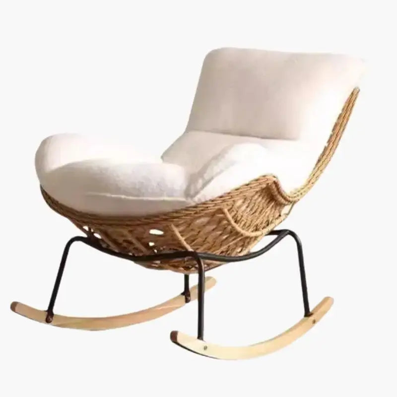 Fauteuil Rotin à Bascule avec Coussin - Velours blanc
