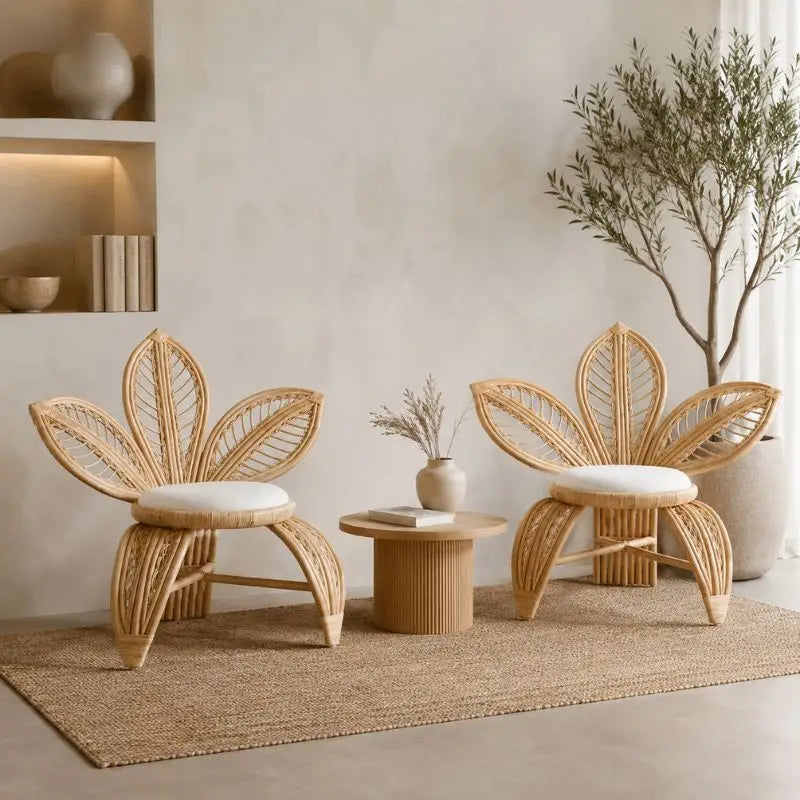 Fauteuil Rotin Fleur Vintage - 89 x 80 x 85 cm