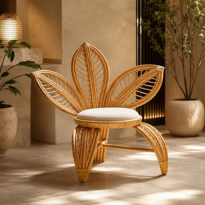 Fauteuil Rotin Fleur Vintage - 89 x 80 x 85 cm