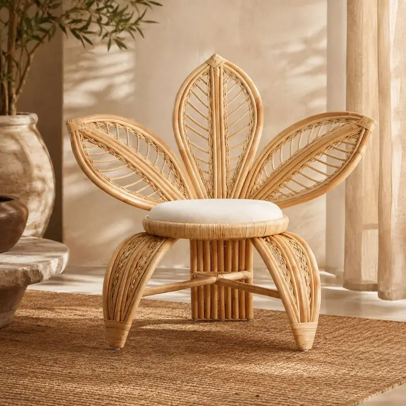 Fauteuil Rotin Fleur Vintage - 89 x 80 x 85 cm