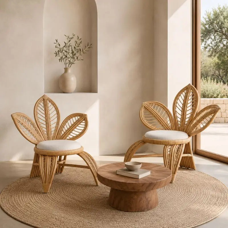 Fauteuil Rotin Fleur Vintage - 89 x 80 x 85 cm