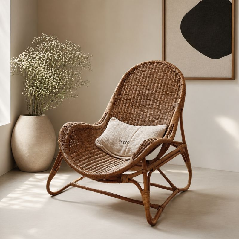 Fauteuil Rotin Vintage - Marron