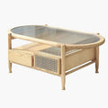 Grande Table Basse en Rotin - Beige clair