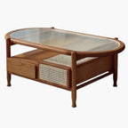 Grande Table Basse en Rotin - Marron