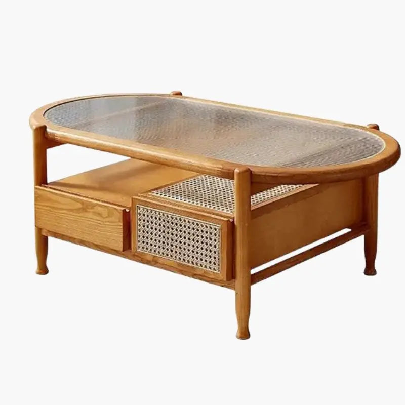 Grande Table Basse en Rotin - Marron clair