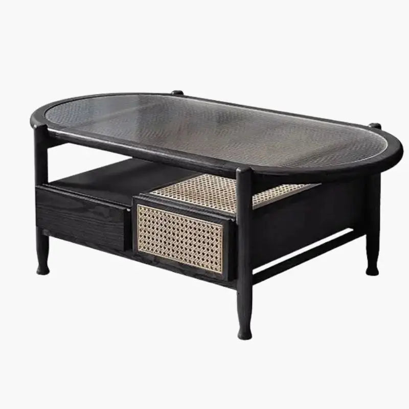 Grande Table Basse en Rotin - Noir