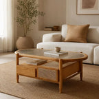 Grande Table Basse Rotin Vintage