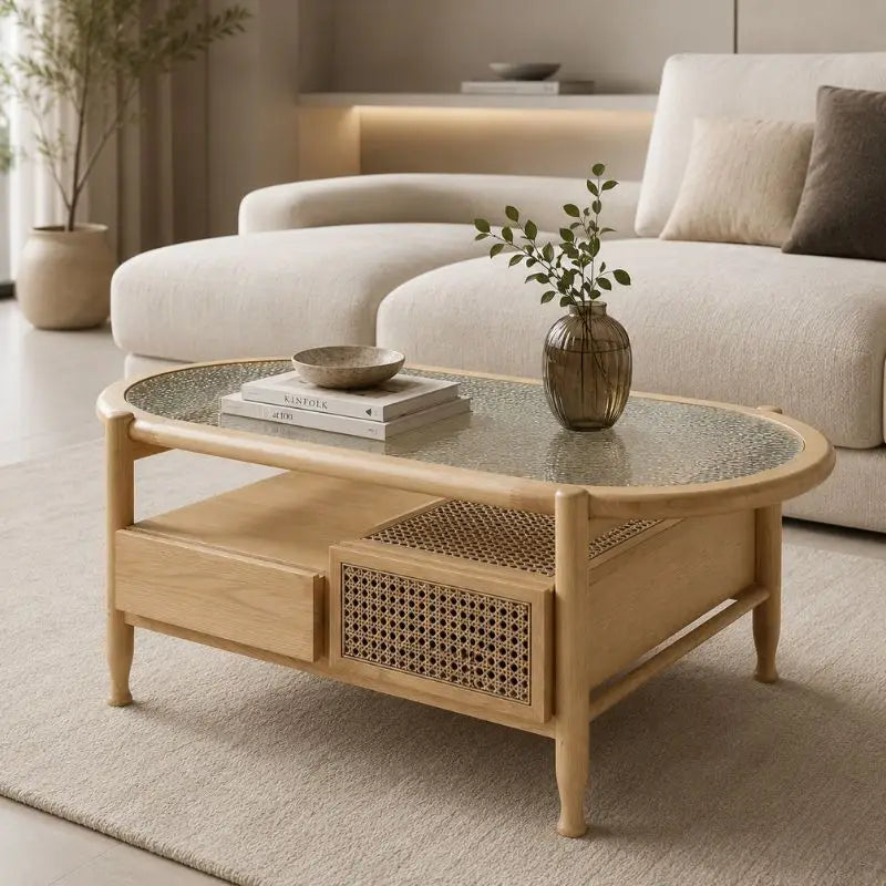 Grande Table Basse Rotin Vintage