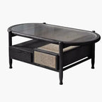Grande Table Basse Rotin Vintage - Noir