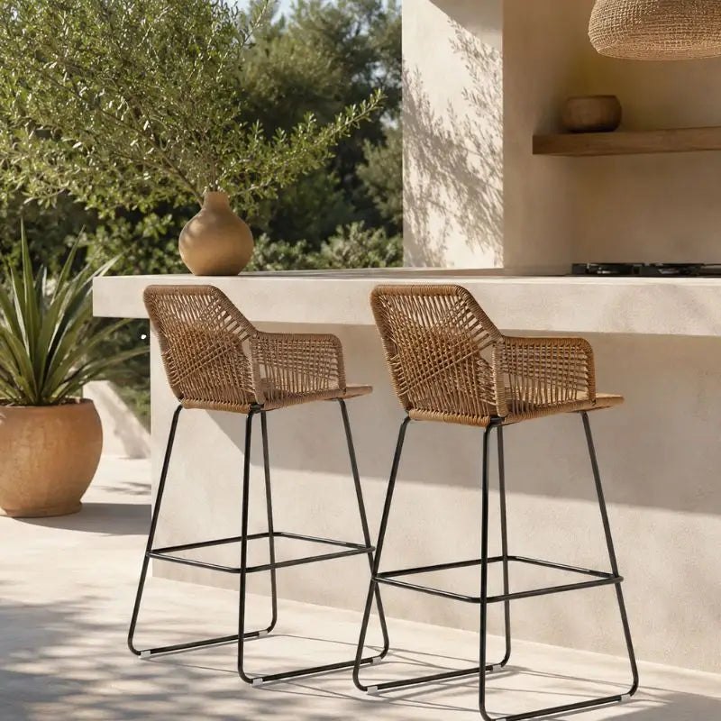 Lot 2 Chaises de Bar en Rotin - 54 x 51 x 75 cm