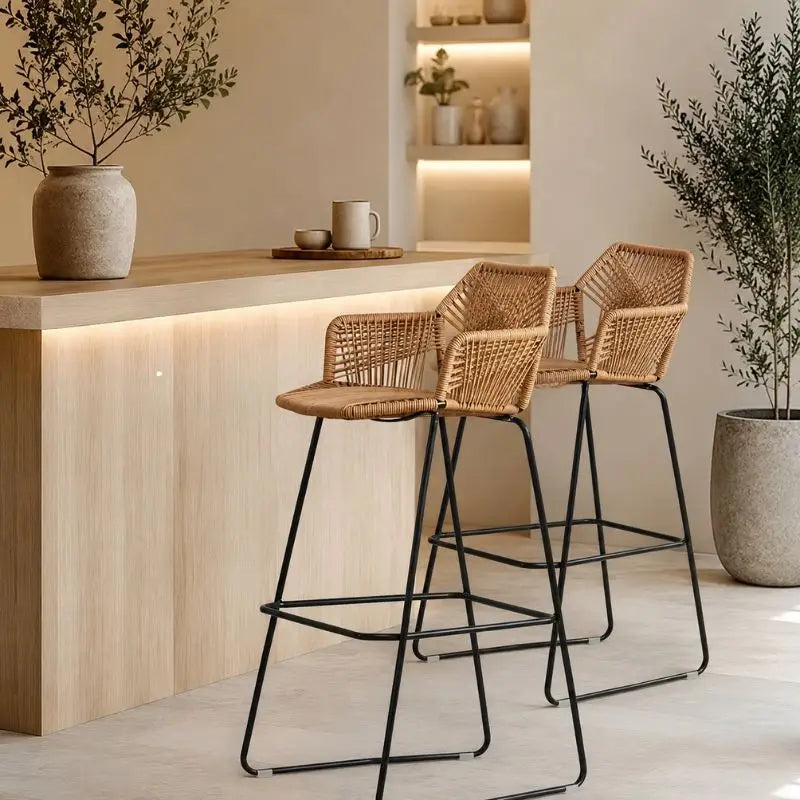 Lot 2 Chaises de Bar en Rotin - 54 x 51 x 75 cm