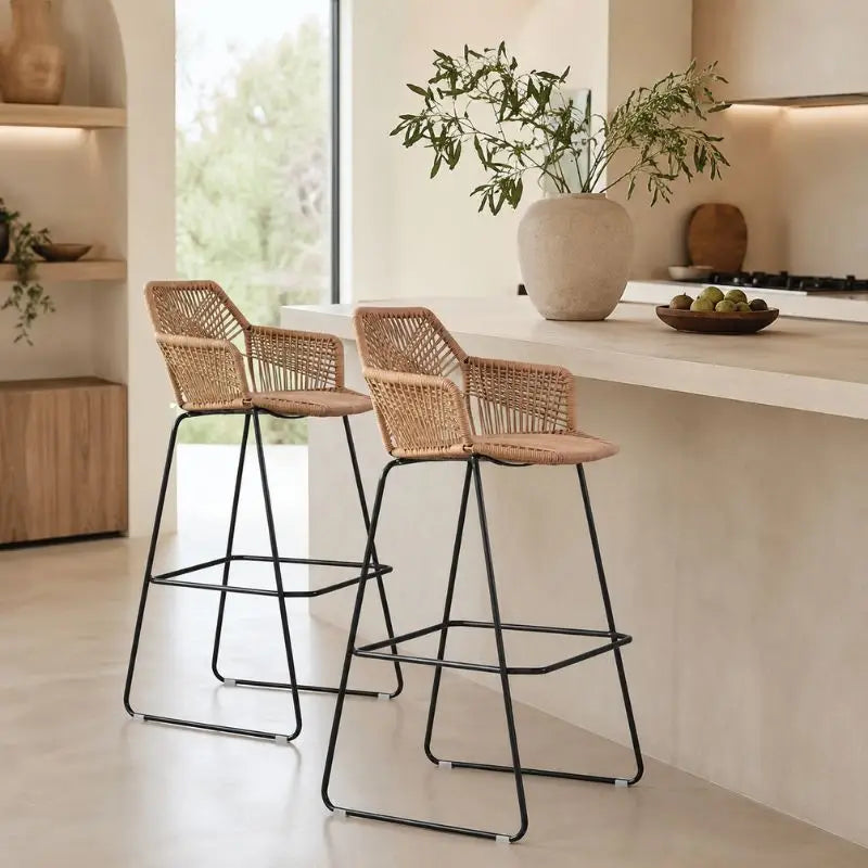 Lot 2 Chaises de Bar en Rotin - 54 x 51 x 75 cm