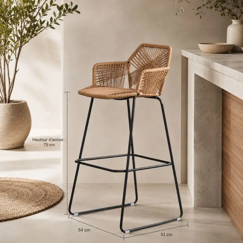 Lot 2 Chaises de Bar en Rotin - 54 x 51 x 75 cm
