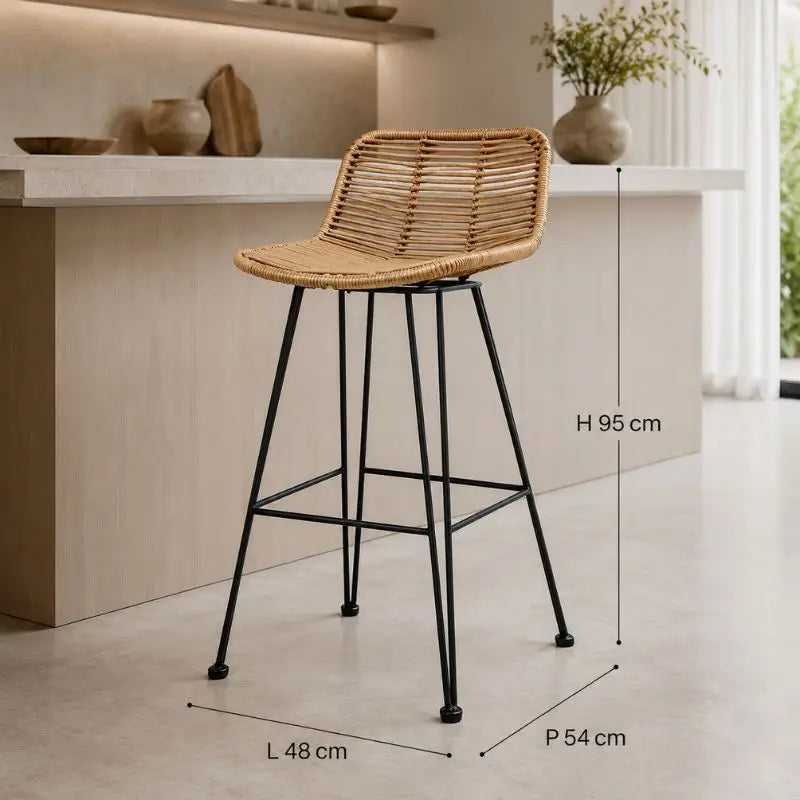 Lot de 2 Chaises Bar Rotin - 48 × 54 × 95 cm