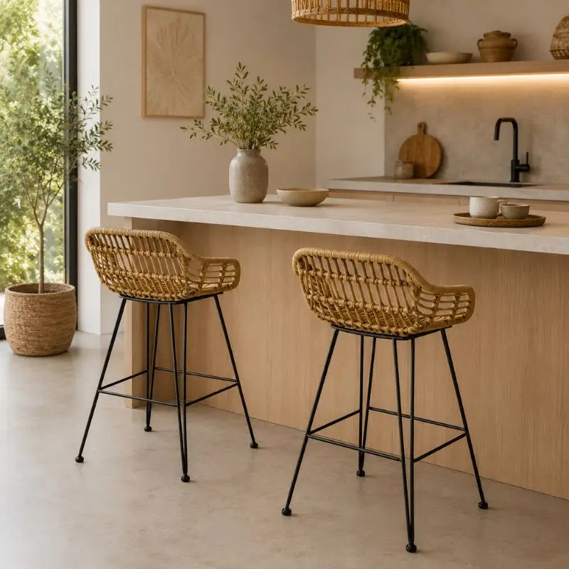Lot de 2 Chaises de Bar Rotin - 56 x 53 x 89 cm