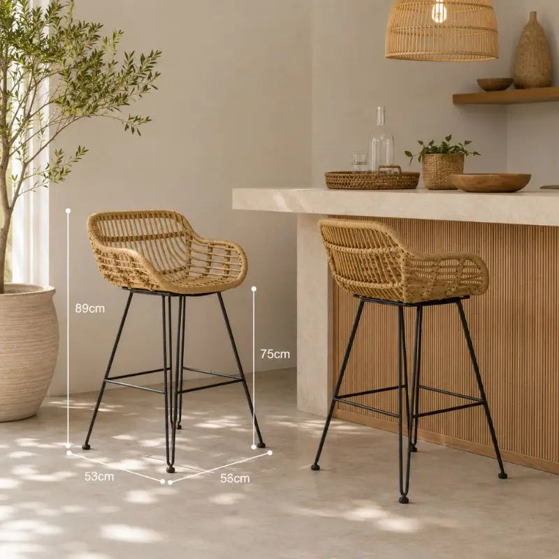 Lot de 2 Chaises de Bar Rotin - 56 x 53 x 89 cm