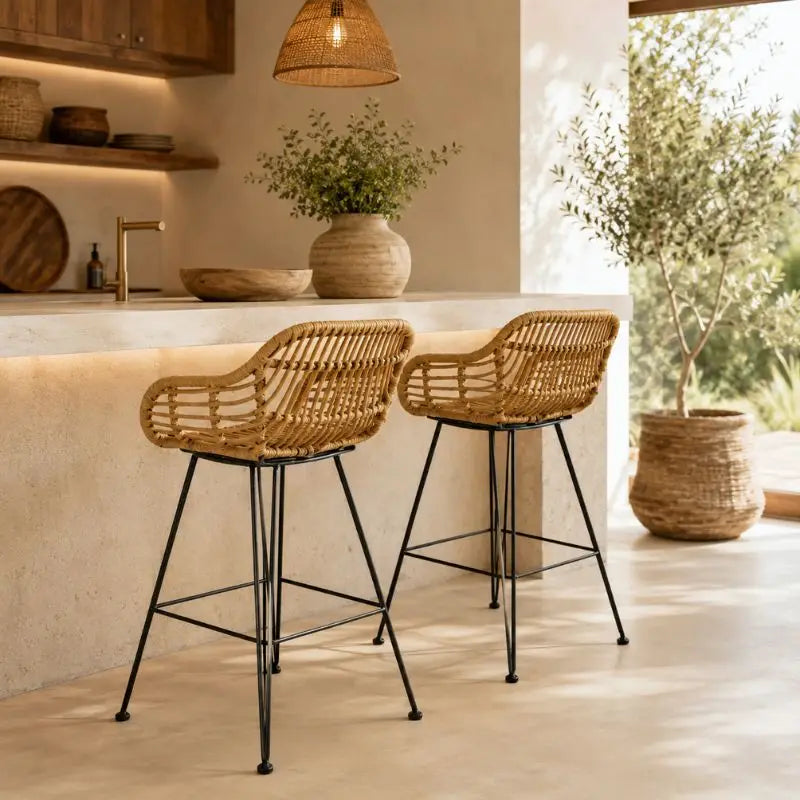 Lot de 2 Chaises de Bar Rotin - 56 x 53 x 89 cm