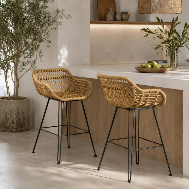 Lot de 2 Chaises de Bar Rotin - 56 x 53 x 89 cm