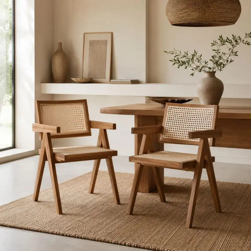 Lot de 2 Chaises Bois Rotin - Marron