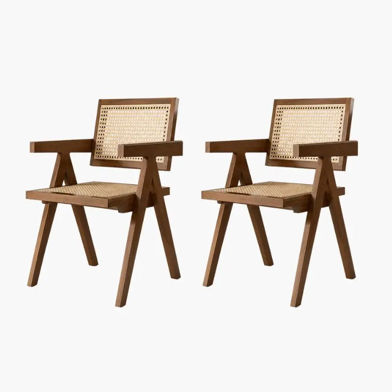 Lot de 2 Chaises Bois Rotin - Marron