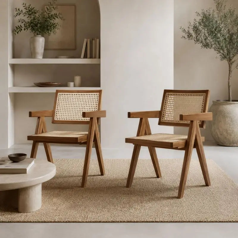 Lot de 2 Chaises Bois Rotin - Marron
