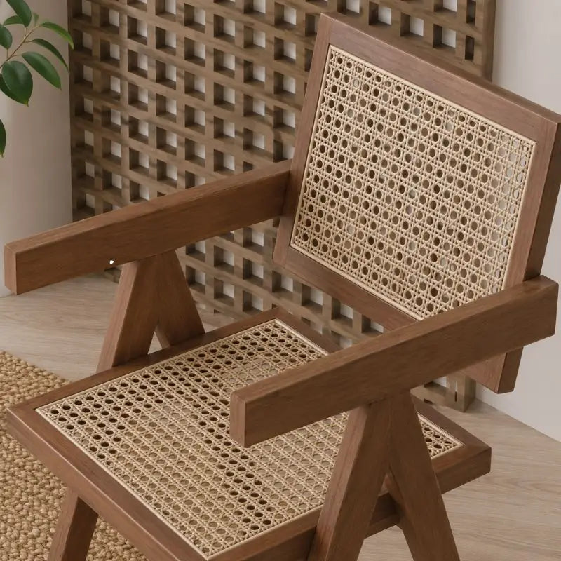 Lot de 2 Chaises Bois Rotin - Marron