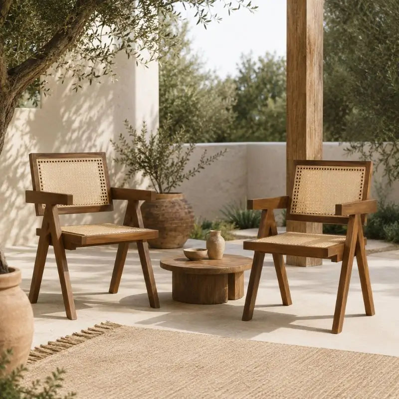 Lot de 2 Chaises Bois Rotin - Marron