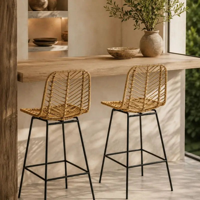 Lot de 2 Chaises Hautes Rotin - 42.5 x 52 x 102 cm