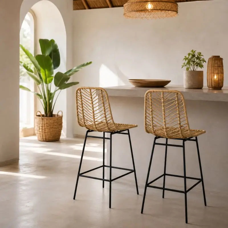 Lot de 2 Chaises Hautes Rotin - 42.5 x 52 x 102 cm