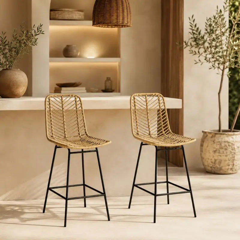 Lot de 2 Chaises Hautes Rotin - 42.5 x 52 x 102 cm