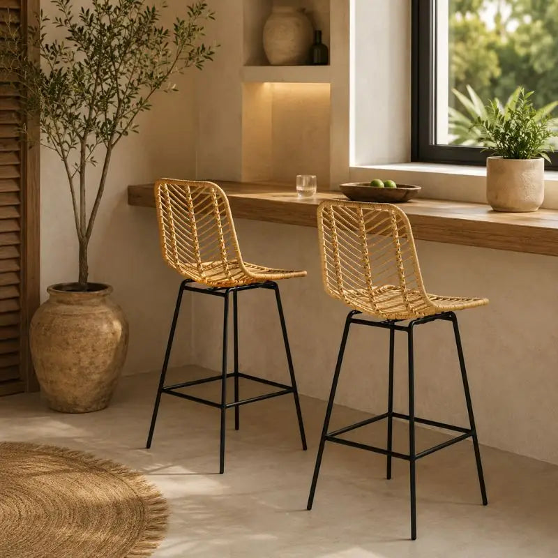 Lot de 2 Chaises Hautes Rotin - 42.5 x 52 x 102 cm