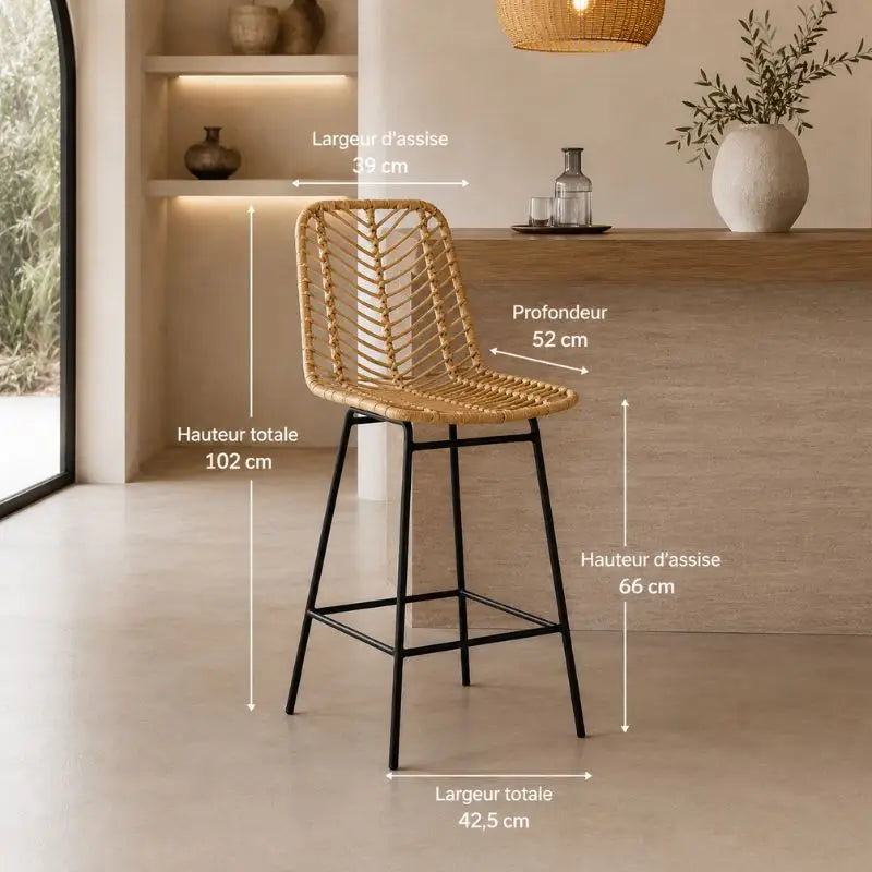 Lot de 2 Chaises Hautes Rotin - 42.5 x 52 x 102 cm