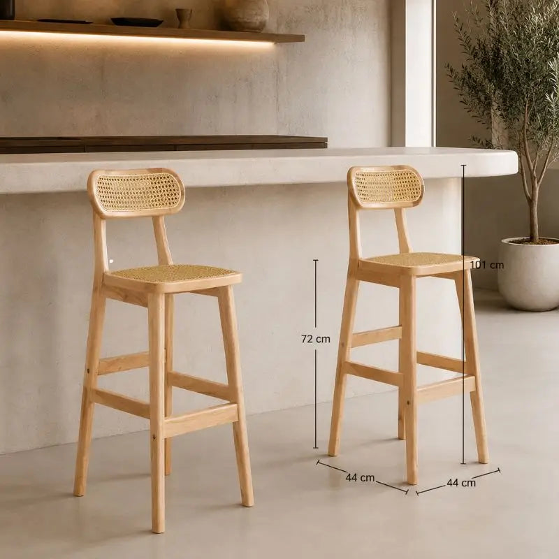 Lot de 2 Tabourets de Bar Rotin - 44 x 44 x 72 cm