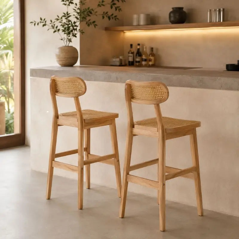 Lot de 2 Tabourets de Bar Rotin - 44 x 44 x 72 cm