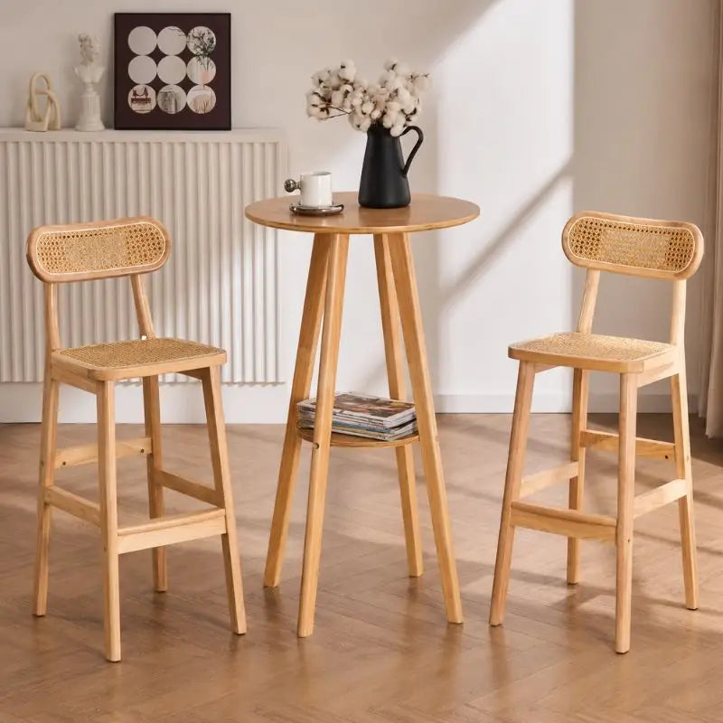 Lot de 2 Tabourets de Bar Rotin - 44 x 44 x 72 cm