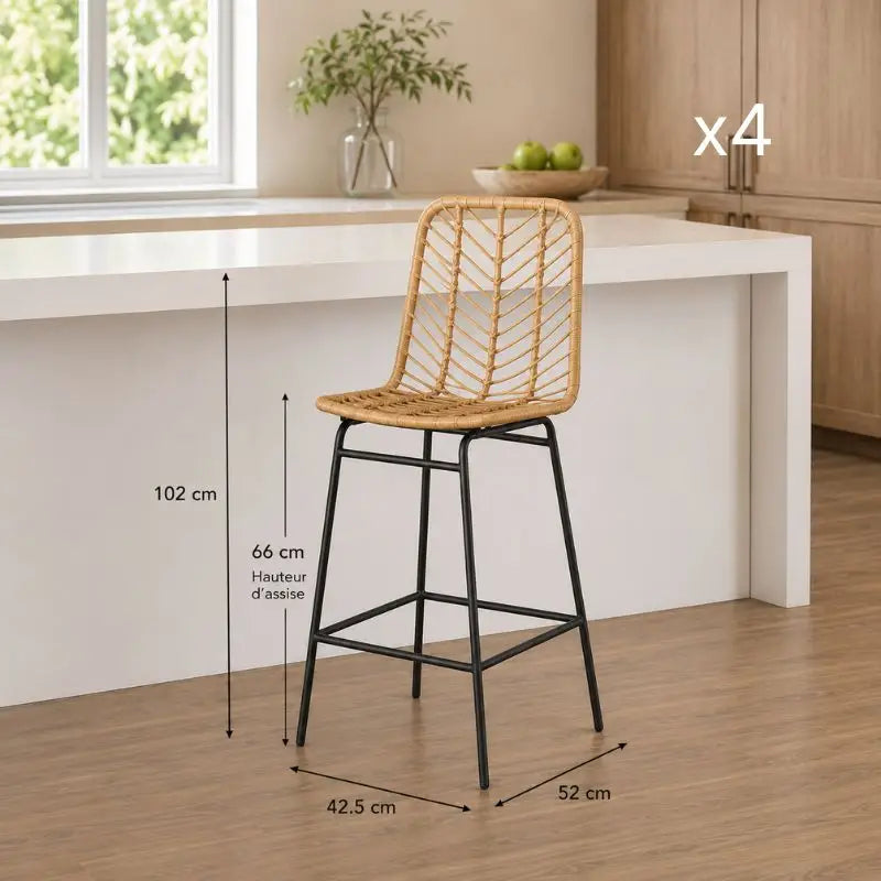 Lot de 4 Chaises Hautes Rotin - 42.5 x 52 x 102 cm