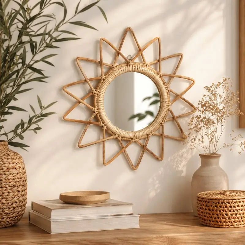 Miroir en Rotin Soleil - 31 x 31 cm